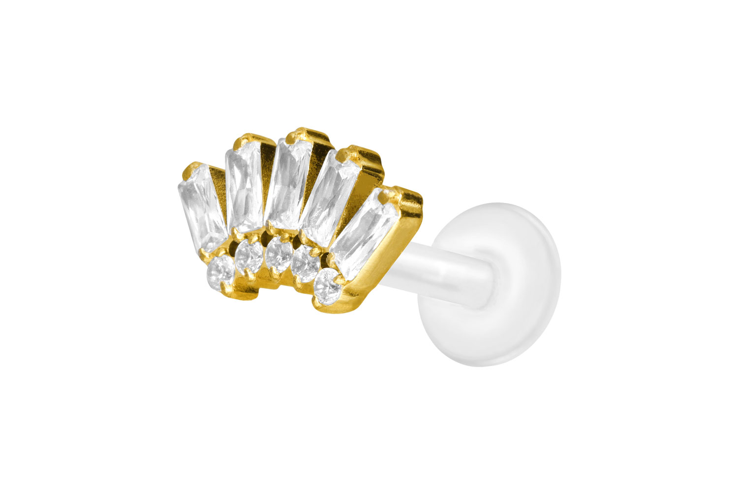 PTFE Labret Piercing mit Innengewinde + Titan-Aufsatz 10 EINGEFASSTE KRISTALLE